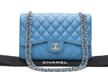 CHANEL Blue Caviar Quilted Jumbo Double Flap Bag