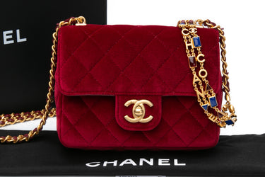 CHANEL 22B Burgundy Velvet Enamel Mini Flap Bag