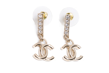 CHANEL 24P CC Gold & Crystal Drop Earrings (New)