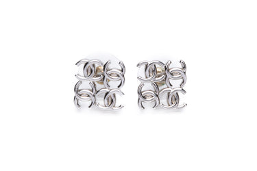 CHANEL 24B CC Square Silver Stud Earrings