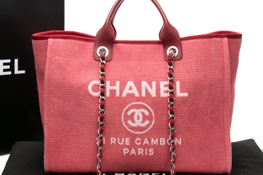 CHANEL Canvas Red Large Deauville Tote Bag