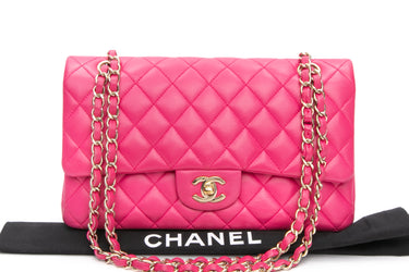 CHANEL Hot Pink Quilted Lambskin Medium Classic Double Flap Bag