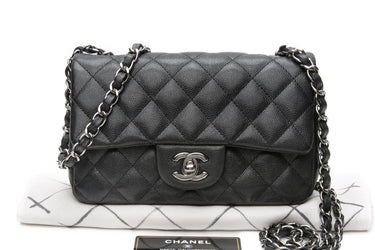 CHANEL Iridescent Black Caviar Quilted Mini Rectangular Flap Crossbody Bag