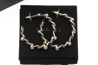 CHANEL Lambskin Pearl CC Chain Gold Black Earrings