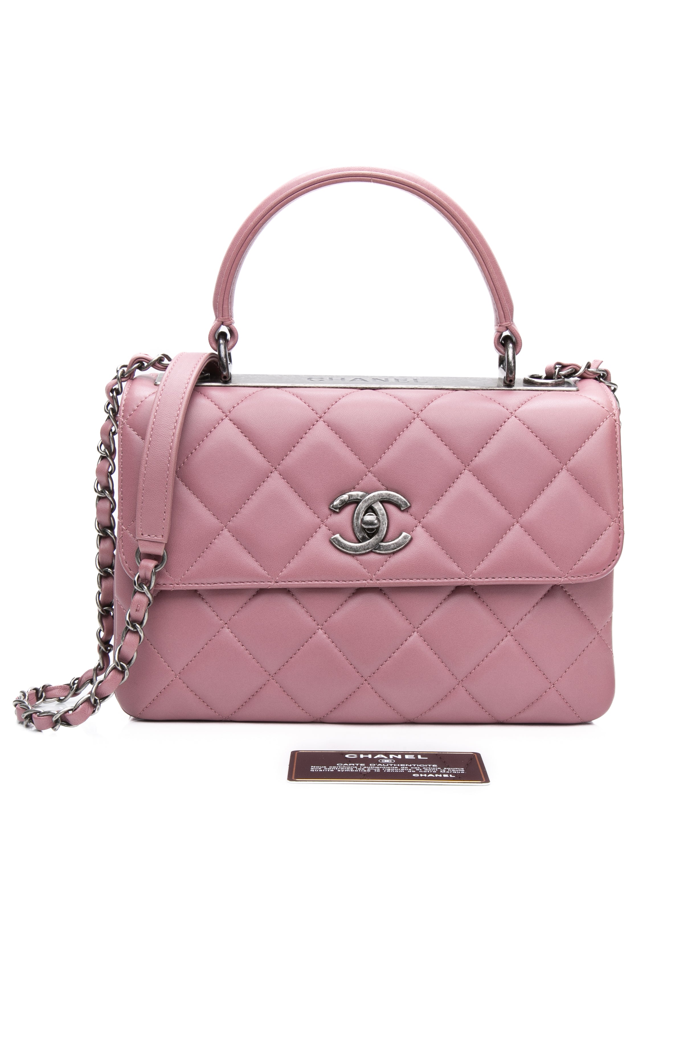 CHANEL 麻　ハンドバッグ CHANEL Mauve Pink Lambskin Quilted Trendy CC Top Handle Flap