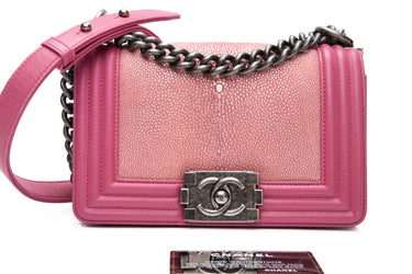 CHANEL Pink Galuchat Stingray Small Boy Flap Bag