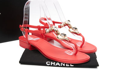 CHANEL Coral CC Heart Thong Sandals 37.5 (New)