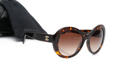 CHANEL Tortoise Oval CC Acetate Sunglasses
