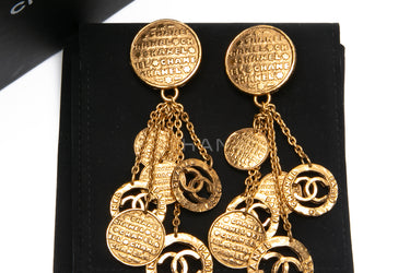 CHANEL Vintage CC Coin Drop Clip On Earrings