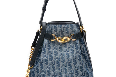 DIOR Blue Denim Calfskin Medium C'est Oblique Jacquard Bucket Bag