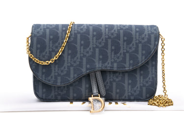 DIOR Blue Dior Saddle Wallet on Chain Crossbody Bag (NEW)