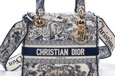 DIOR Blue Toile de Jouy Reverse Embroidery Medium Lady D-Lite Bag