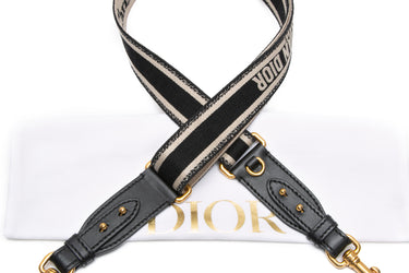 DIOR Christian Embroidered Black Adjustable Shoulder Crossbody Strap with Ring