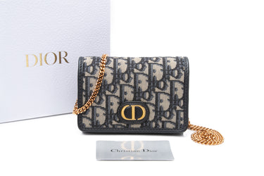 DIOR Navy Blue Oblique Canvas Nano 30 Montaigne 2 in 1 Chain Pouch/ Belt Bag