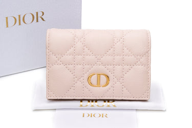 DIOR Powder Pink Supple Cannage Calfskin Dior Caro Glycine Wallet (New)