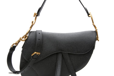 DIOR Medium Saddle Bag with Strap Black Grained Calfskin