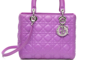 DIOR Violet Lambskin Cannage Medium Lady Dior Bag