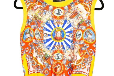 DOLCE & GABBANA Caretto Knitted Sleeveless Silk Yellow Printed Sweater Size  38 (Small)