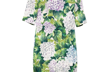 DOLCE & GABBANA Floral Hydrangea Printed Shift Silk Dress 42