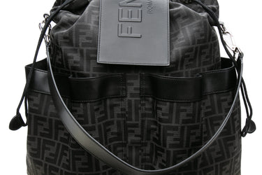 FENDI Black FF Jacquard Fabric Fendi Strike Medium Backpack