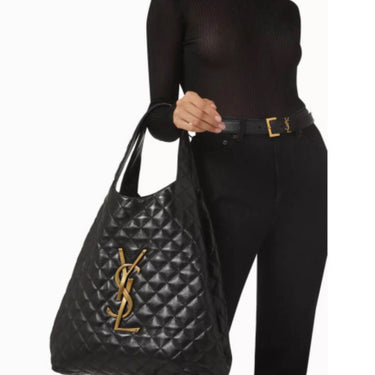 SAINT LAURENT Black Icare Maxi Shopping Bag In Quilted Lambskin