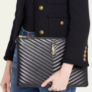 SAINT LAURENT Large Monogramme Quilted Leather Wristlet Pouch (NEW)