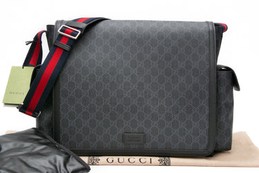 GUCCI Black Grey GG Supreme Large Changing Diaper Bag