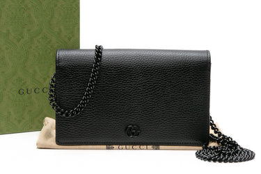 GUCCI Black on Black GG Marmont Wallet on Chain