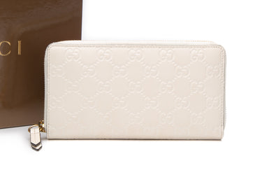 GUCCI Cream Guccissima Zip Around Wallet