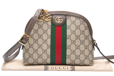 GUCCI GG Brown Supreme Monogram Web Small Ophidia Dome Crossbody Bag