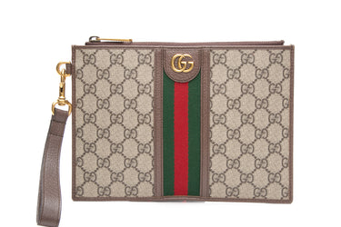 GUCCI GG Supreme Monogram Web Ophidia Wristlet Pouch
