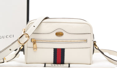 GUCCI Mystic White Textured Dollar Calfskin Web Mini Ophidia Shoulder Bag