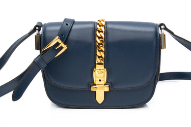GUCCI Navy Blue Azalea Calfskin Mini Sylvie 1969 Flap Messenger Bag