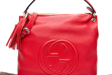 GUCCI Tabasco Red Pebbled Calfskin Tassel Soho Large Two-way Hobo Shoulder Bag