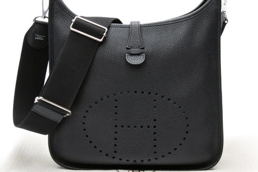 HERMES Black Leather Taurillon Clemence Evelyne III PM