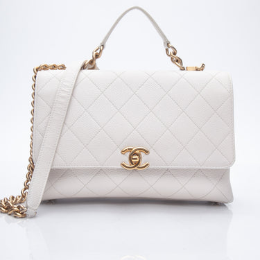 CHANEL White Grained Calfskin Small Stitched Flap Crossbody Bag