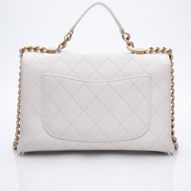 CHANEL White Grained Calfskin Small Stitched Flap Crossbody Bag