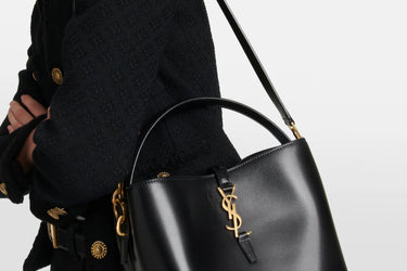 SAINT LAURENT Black LE 37 in Shiny Leather Bucket Bag