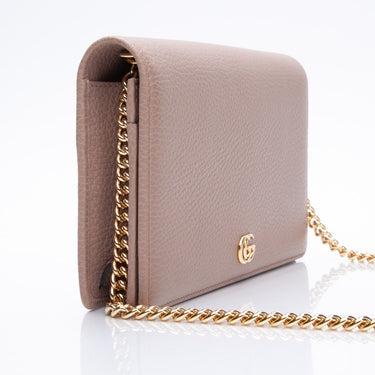 GUCCI Marmont in Beige Leather Mini Chain Crossbody Bag