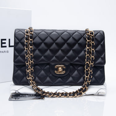 CHANEL Black Classic Lambskin Quilted Medium Double Flap Bag
