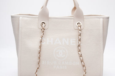 CHANEL Cream Deauville Mixed Fibers Small Tote Bag (New)