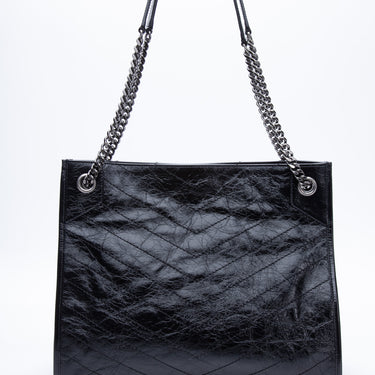 SAINT LAURENT Black Niki Crinkled Leather Shopping Tote Bag