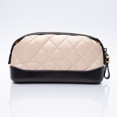 CHANEL Aged Calfskin Quilted Gabrielle Beige Black Classic Pouch