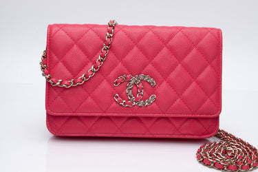 CHANEL Hot Pink Caviar Quilted French New Wave Chain CC Wallet On Chain WOC