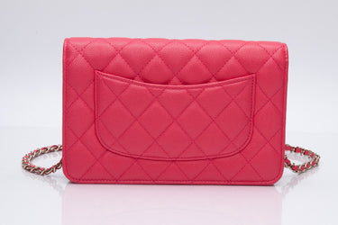 CHANEL Hot Pink Caviar Quilted French New Wave Chain CC Wallet On Chain WOC