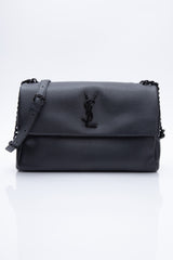 SAINT LAURENT Grain De Poudre Medium West Hollywood Monogram Fold-Over Black  1232612