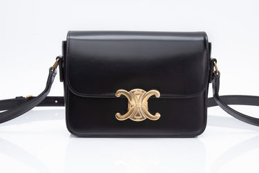 CELINE Black Shiny Calfskin Teen Triomphe Crossbody Bag (New)