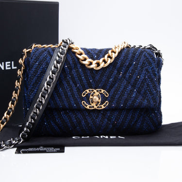CHANEL CC Logo Leather Tweed Backpack Blue