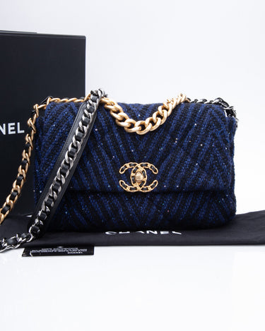 Chanel 19 Medium Navy Sequins and Tweed Handbag