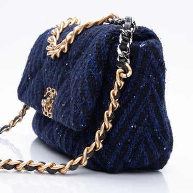 Chanel 19 Bag with CHANEL round chain shoulder bag tweed leather